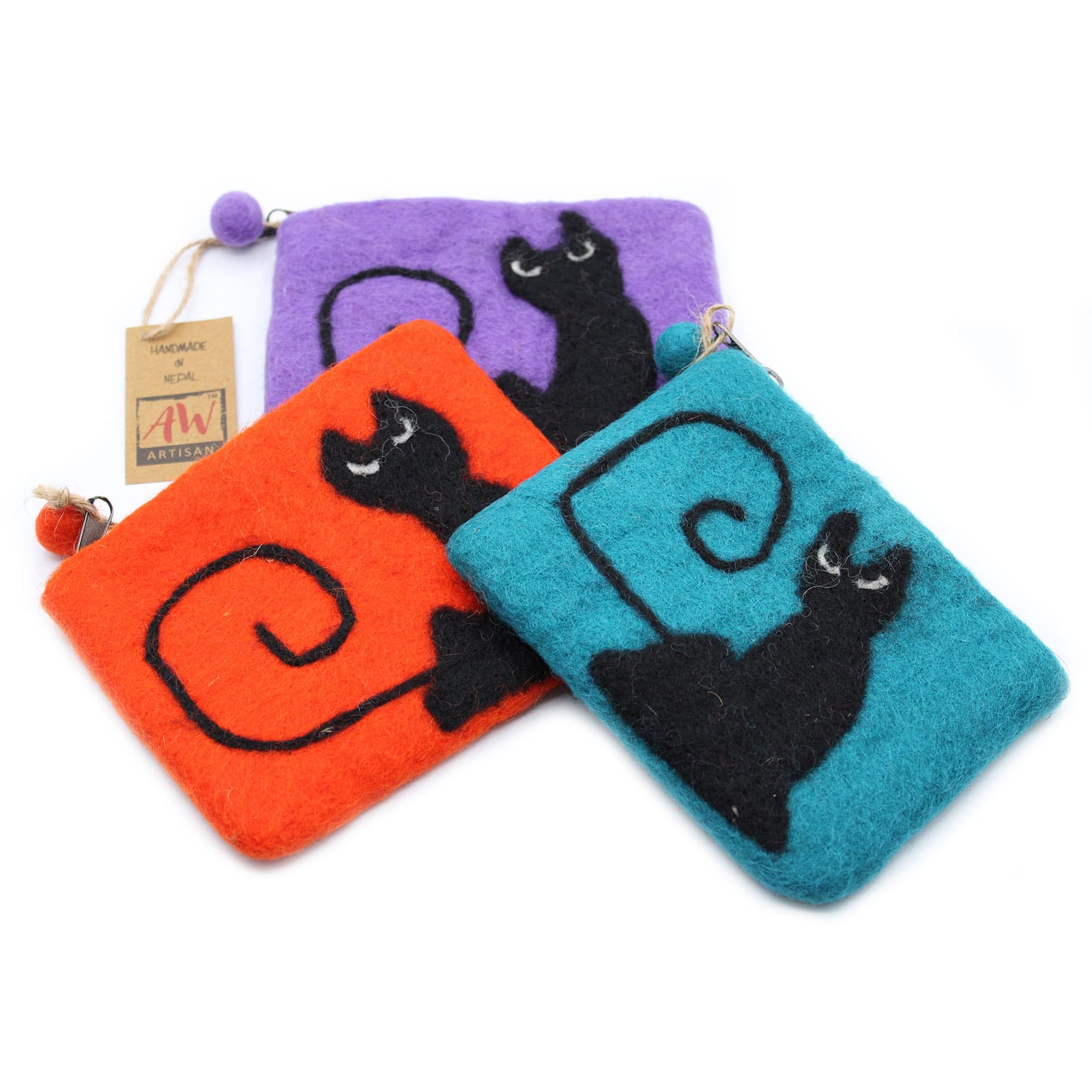 191253 Prírodné plstené puzdro na zips – Čierna mačka 15 × 12 cm