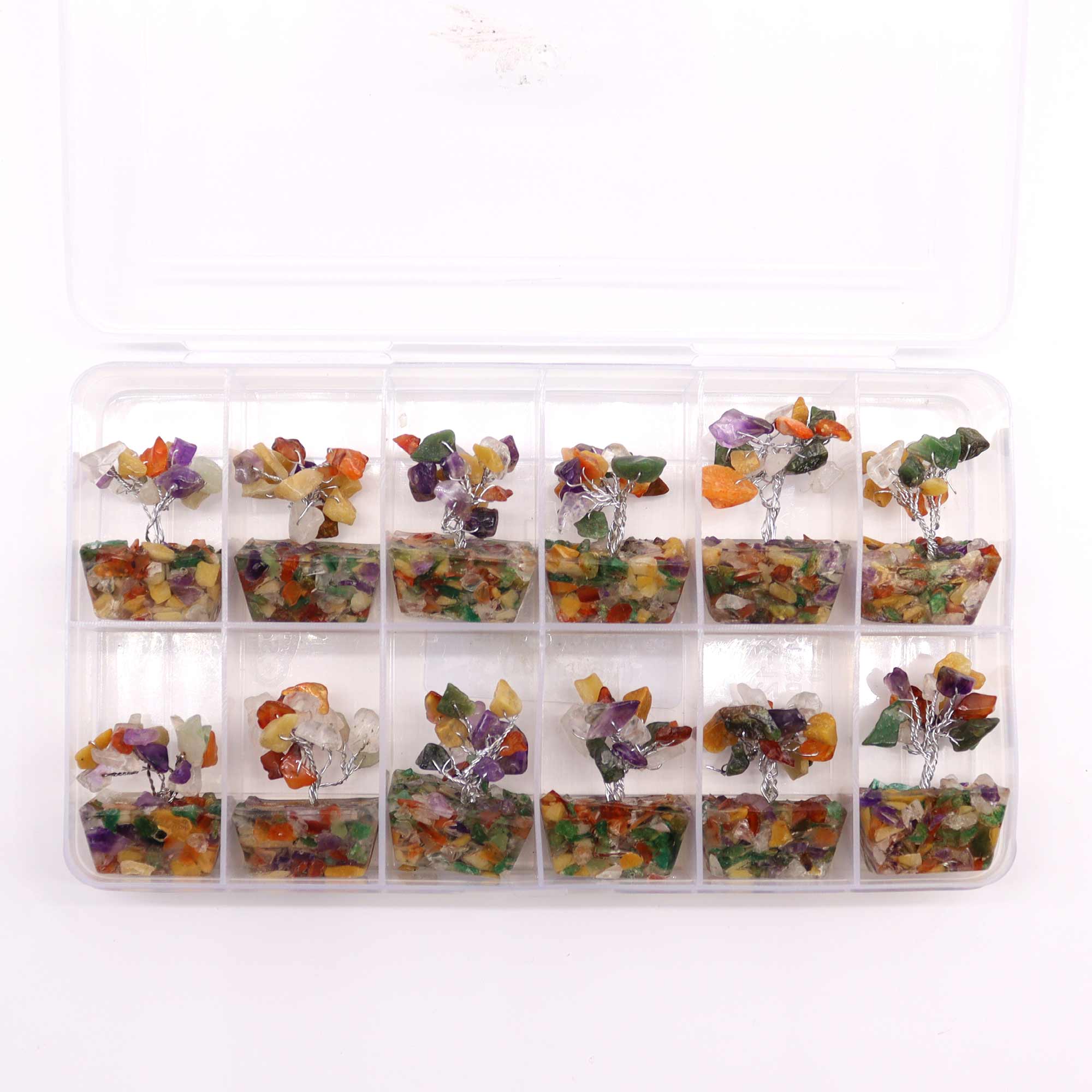 233132 Mini stromčeky z drahých kameňov na orgonite – výška cca 5 cm