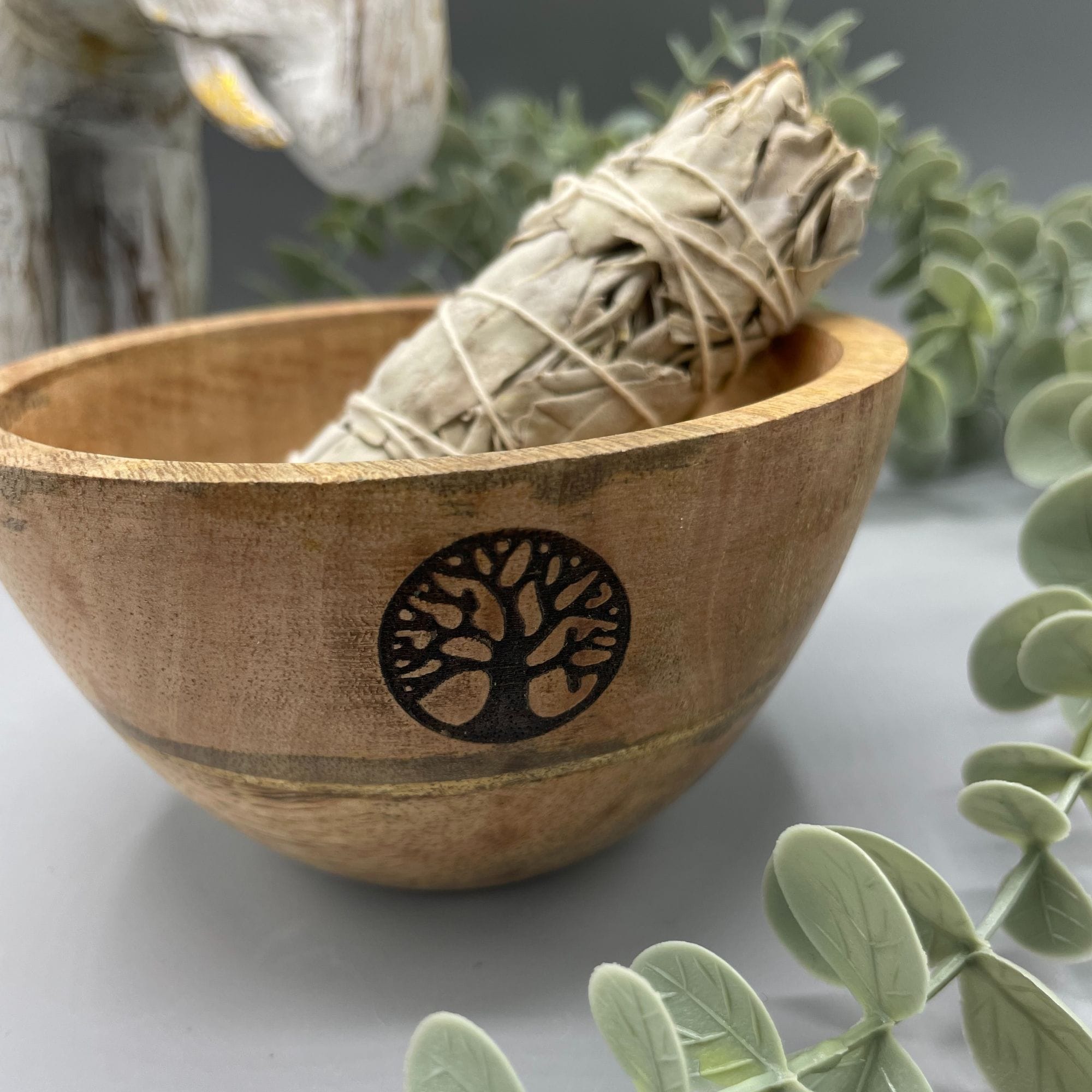 233467 Drevená rituálna miska Strom života na bylinky a živice, 12×7 cm