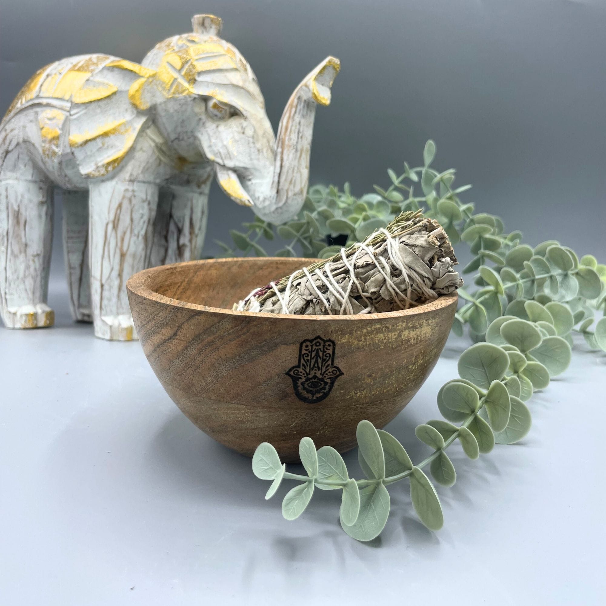 233476 Drevená rituálna miska Hamsa z indického mangového dreva, 14 × 7 cm