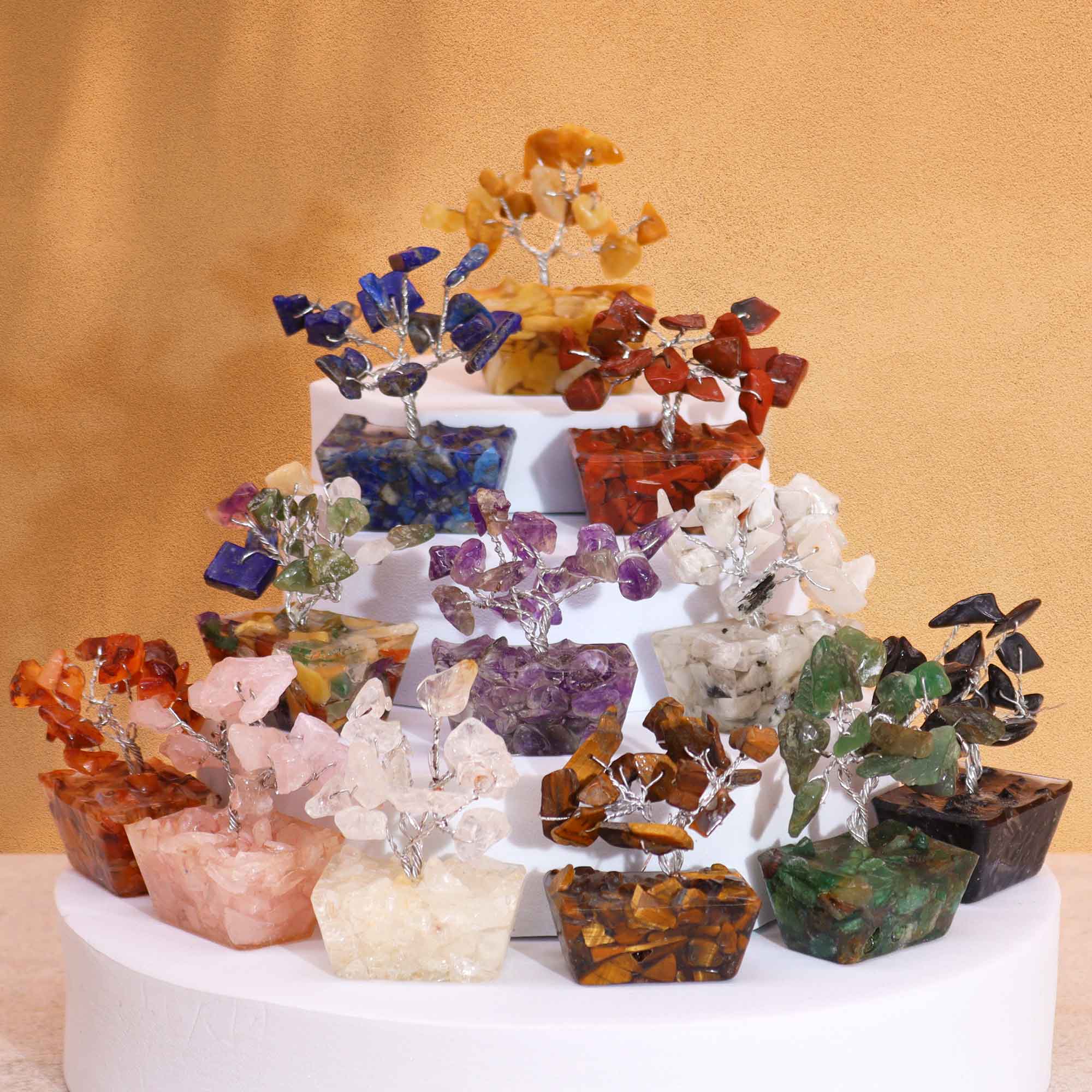 233622 Mini stromčeky z drahých kameňov na orgonite – rôzne druhy
