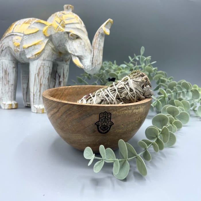 233925 Sada 3 ks: drevená rituálna miska Hamsa, 14 × 7 cm