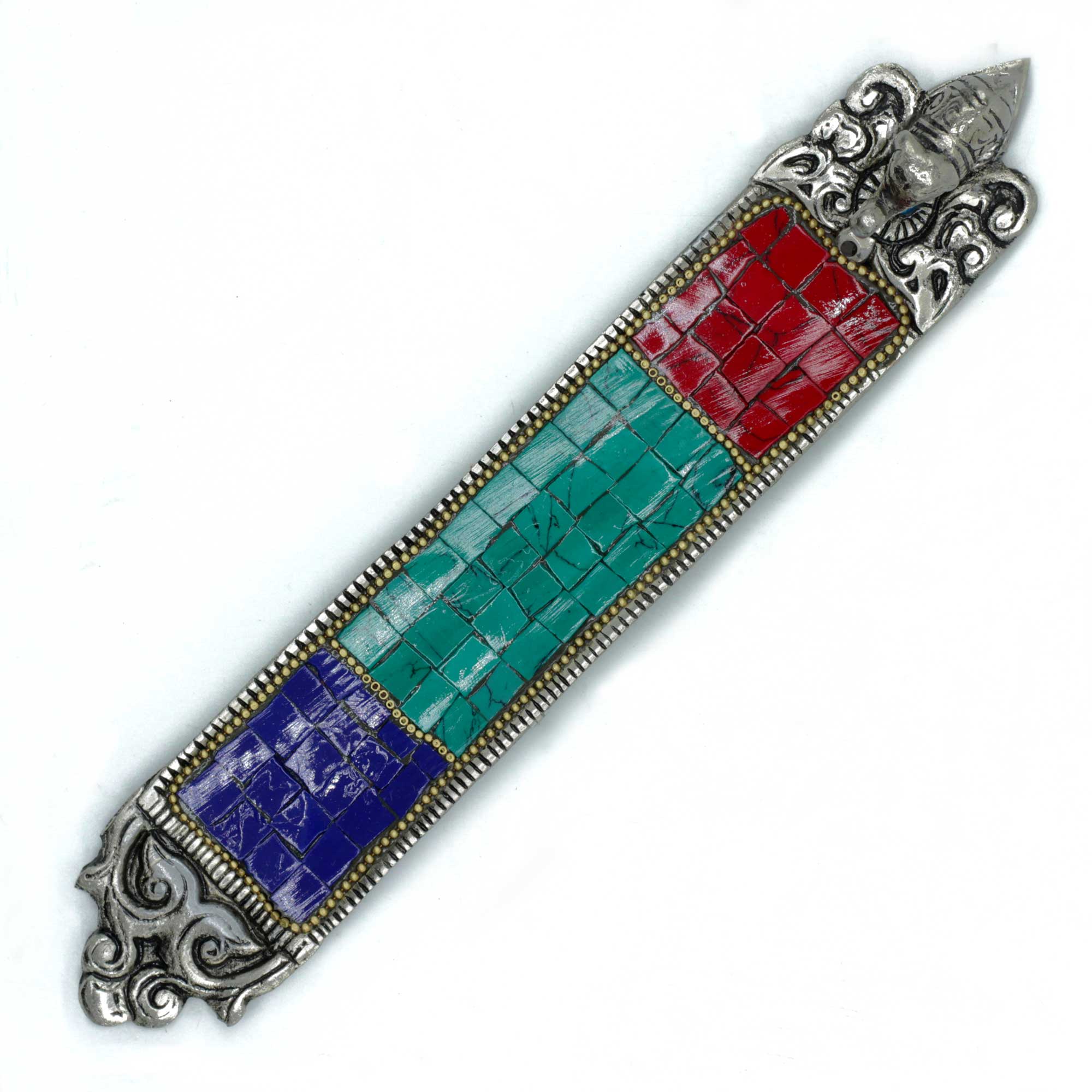 244989 Tibetský stojan na vonné tyčinky Slon – mozaikový stojan (23 × 4 × 3,5 cm)