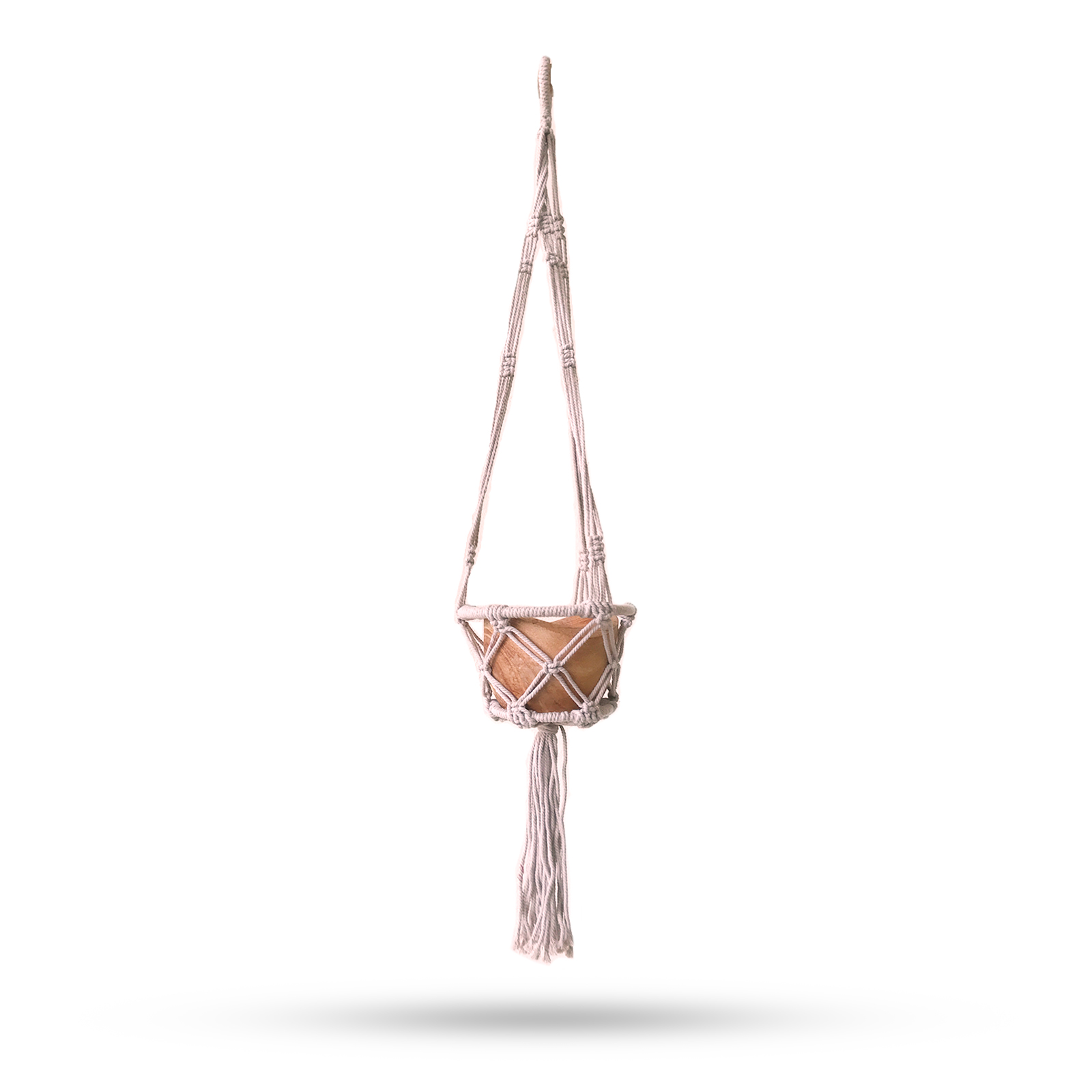 Macramé Závesný Držiak na Kvetináč Obručový - Béžový - 16cm Obruč