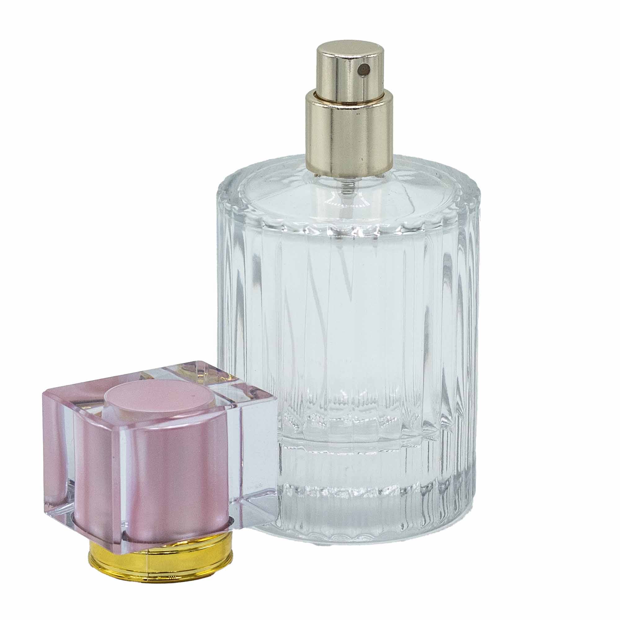 249867 Sprejová fľaša na parfum 50 ml – ružová, rebrované číre sklo a uzáver