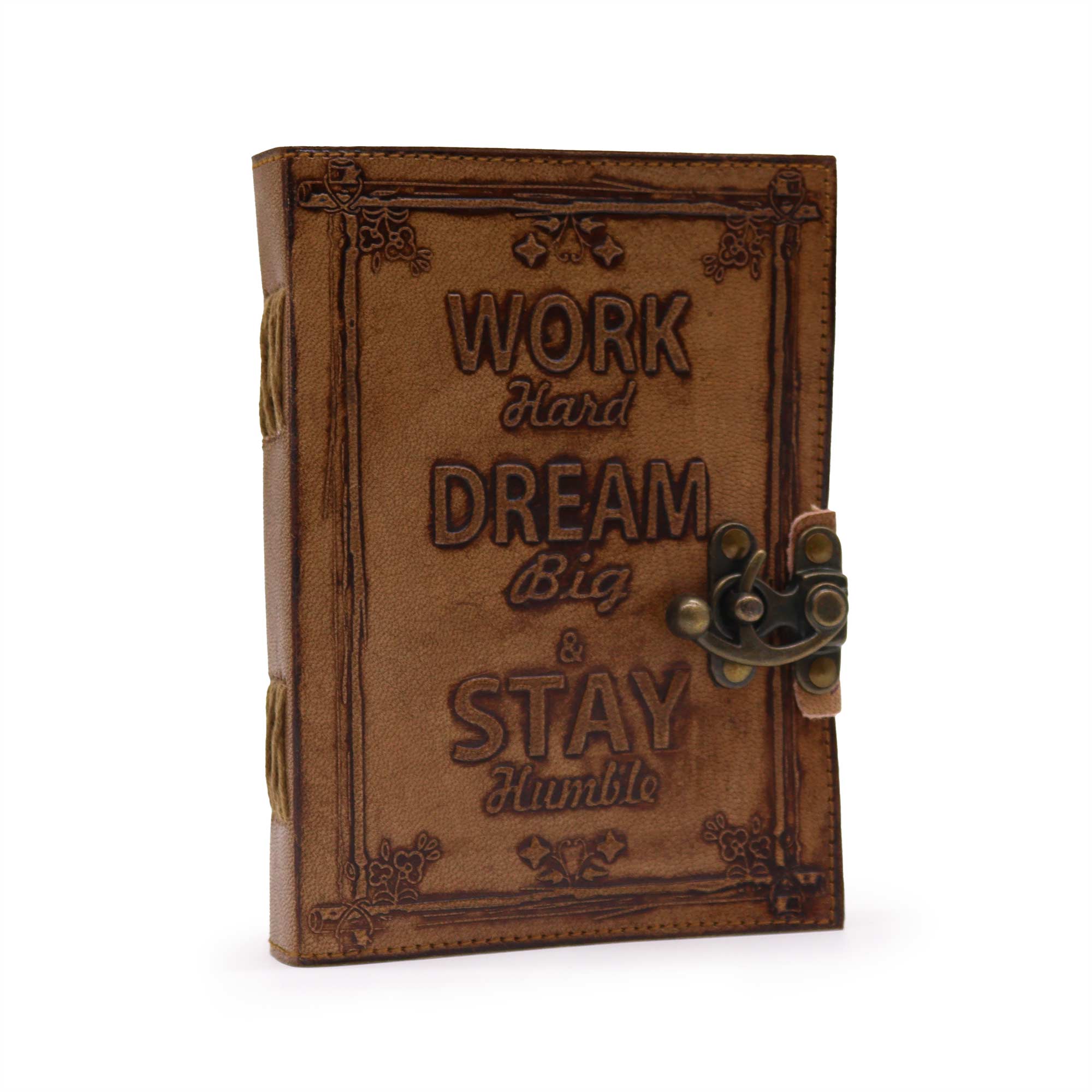 Kožený Zápisník – Obyčajný Papier – Work & Dream Big  (12.5cmX17.5cm) – Svetlohnedý