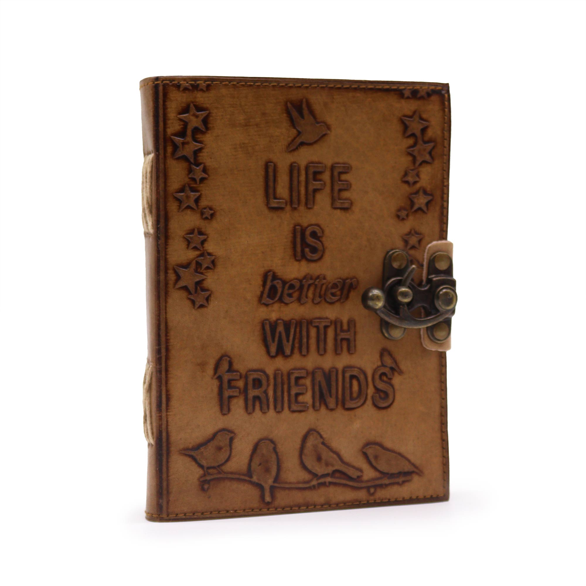 Kožený Zápisník – Obyčajný Papier - Life is Better with Friends (12.5cmX17.5cm) - Svetlohnedý