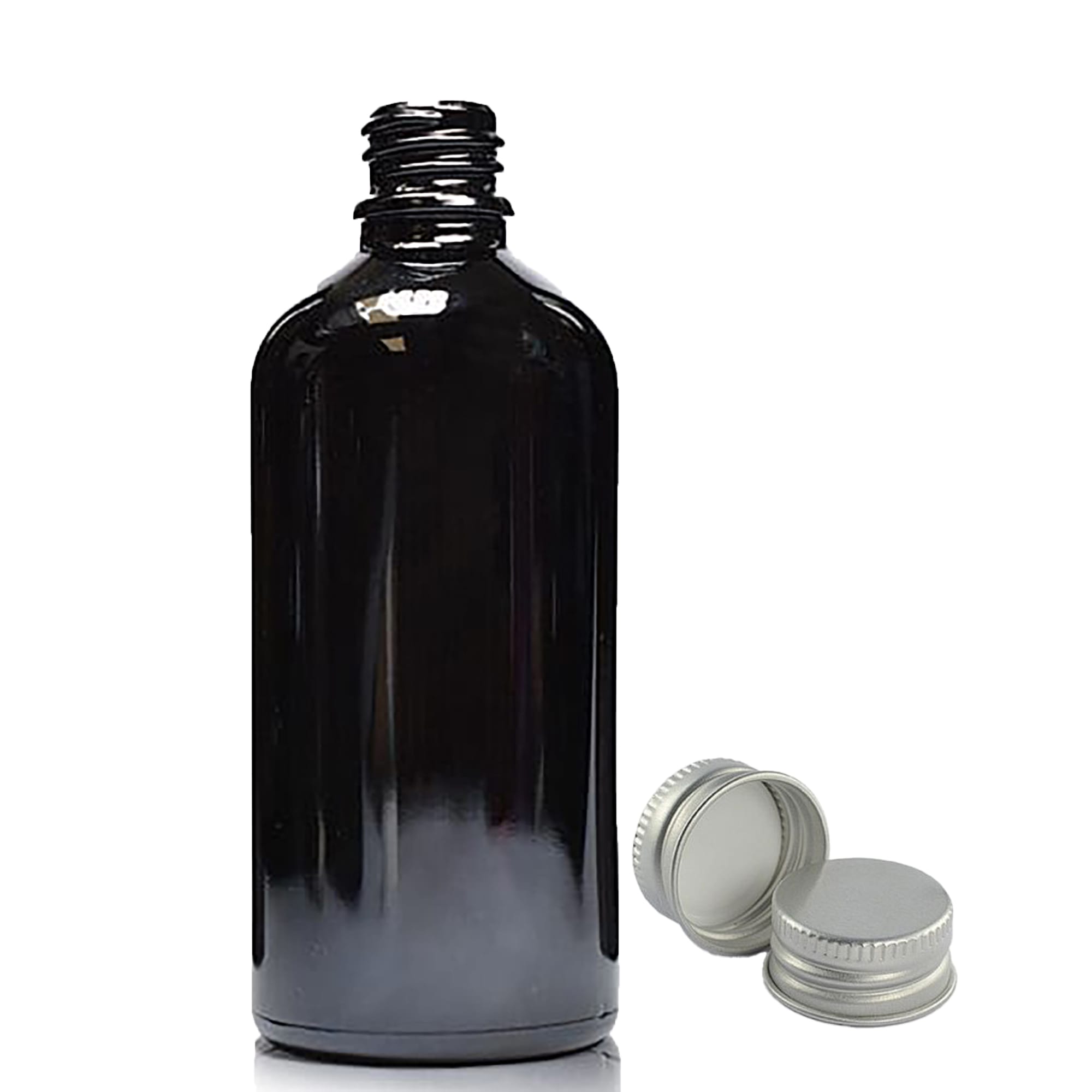 258756 100ml čierna sklenená fľaška s hliníkovým uzáverom, SKU BLDB-06AC
