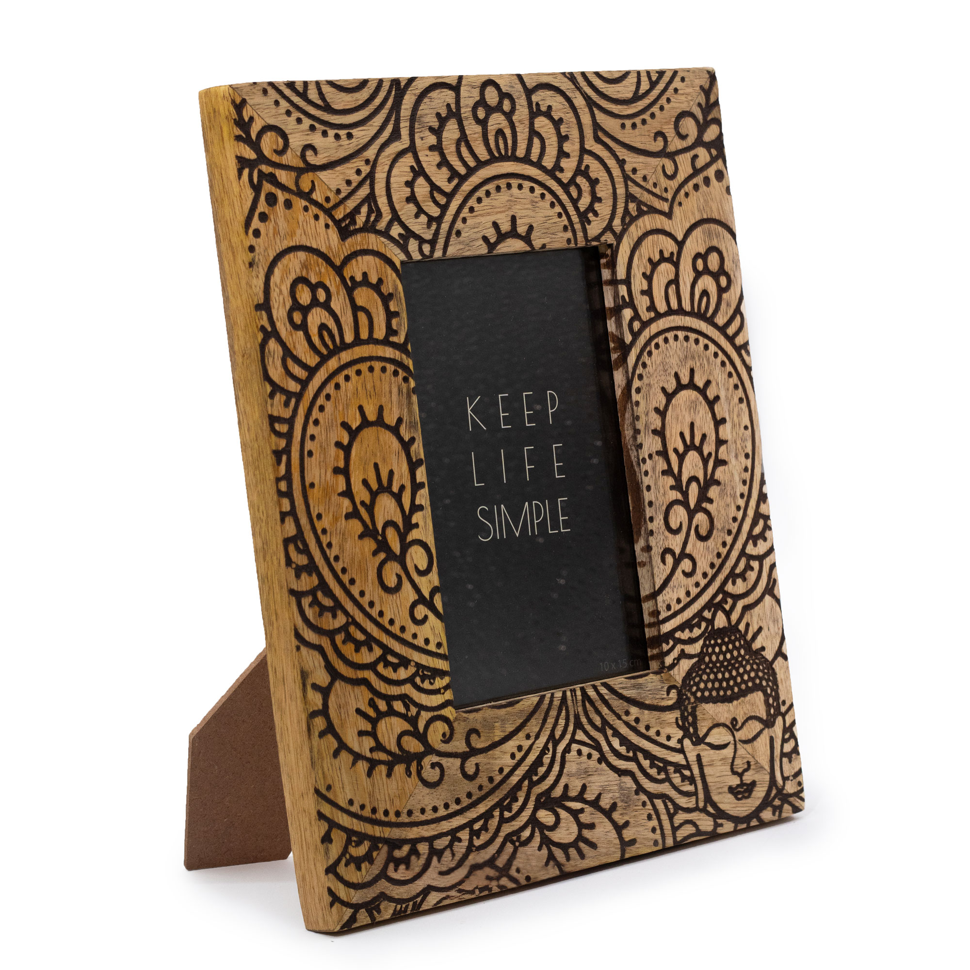 Stredný Rám na Fotografie z Mangového Dreva ( 10x15cm) 26x20x2cm - Budha - Čierny