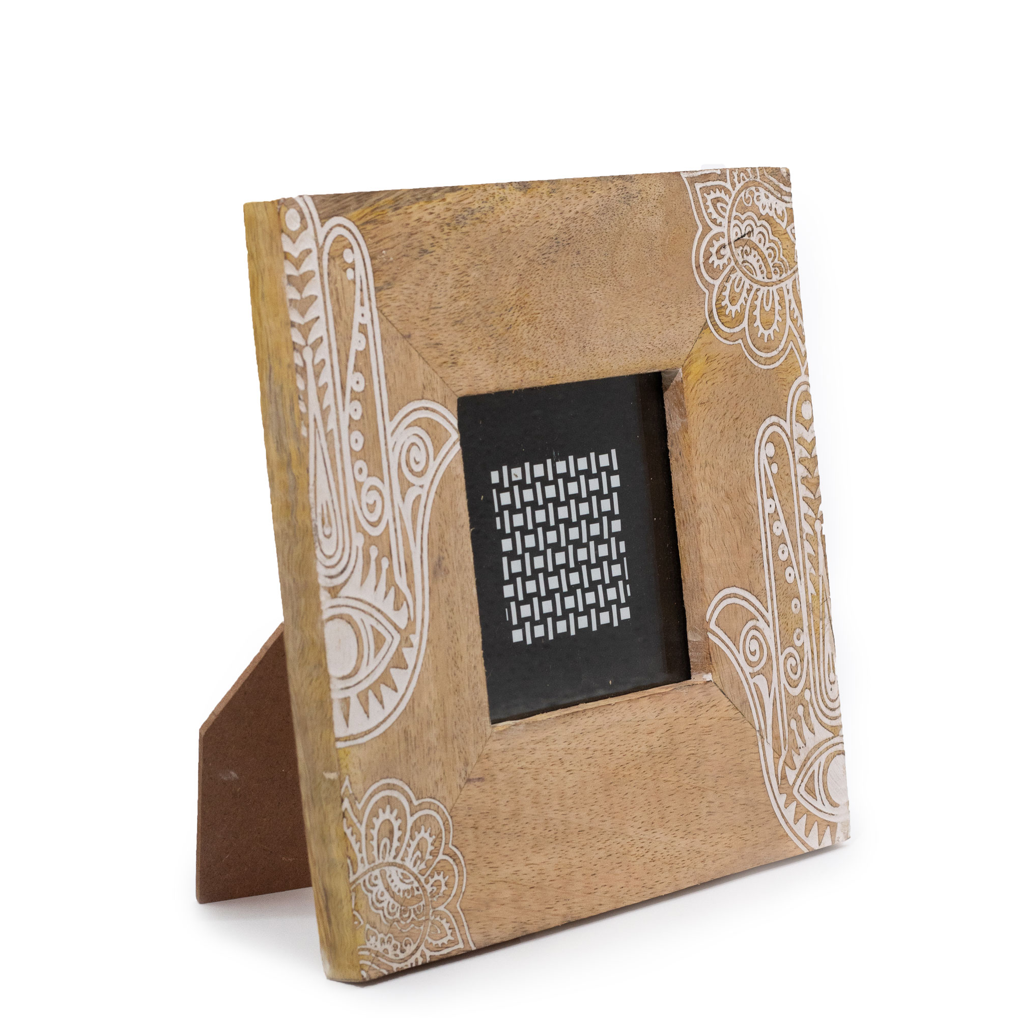 Malý Rám na Fotografie z Mangového Dreva ( 10x15cm) 20x20x2cm - Hamsa - Biely