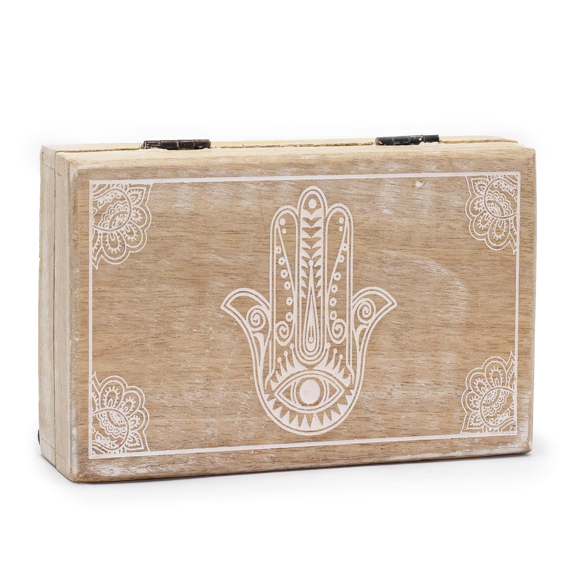 Veľká Obdĺžniková Krabička 21.5x14x6.3cm - Hamsa Biela Vymývaná
