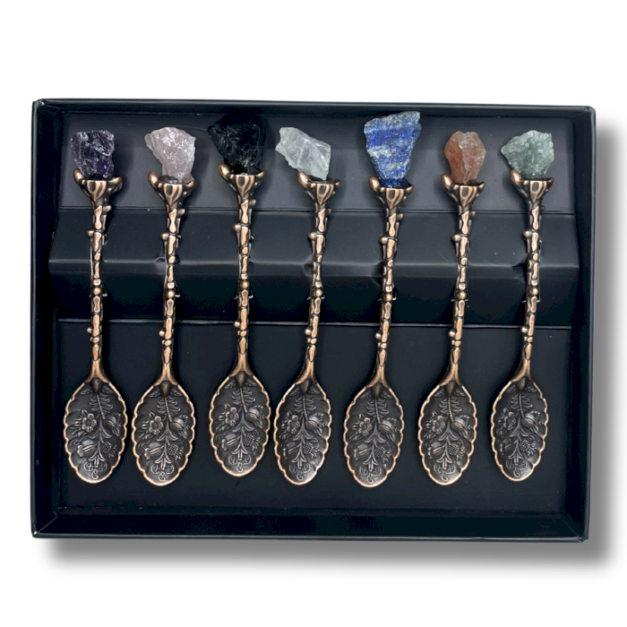 Sada 7 Čarodejníckych Lyžičiek  z Bronzu s Drahokamami