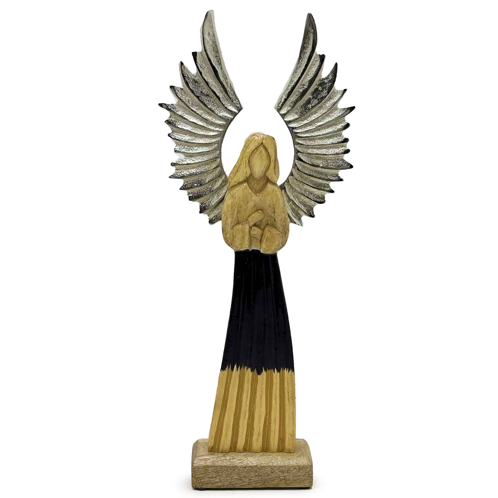 262239 Anjel strážny z mangového dreva 40 cm – kovové krídla