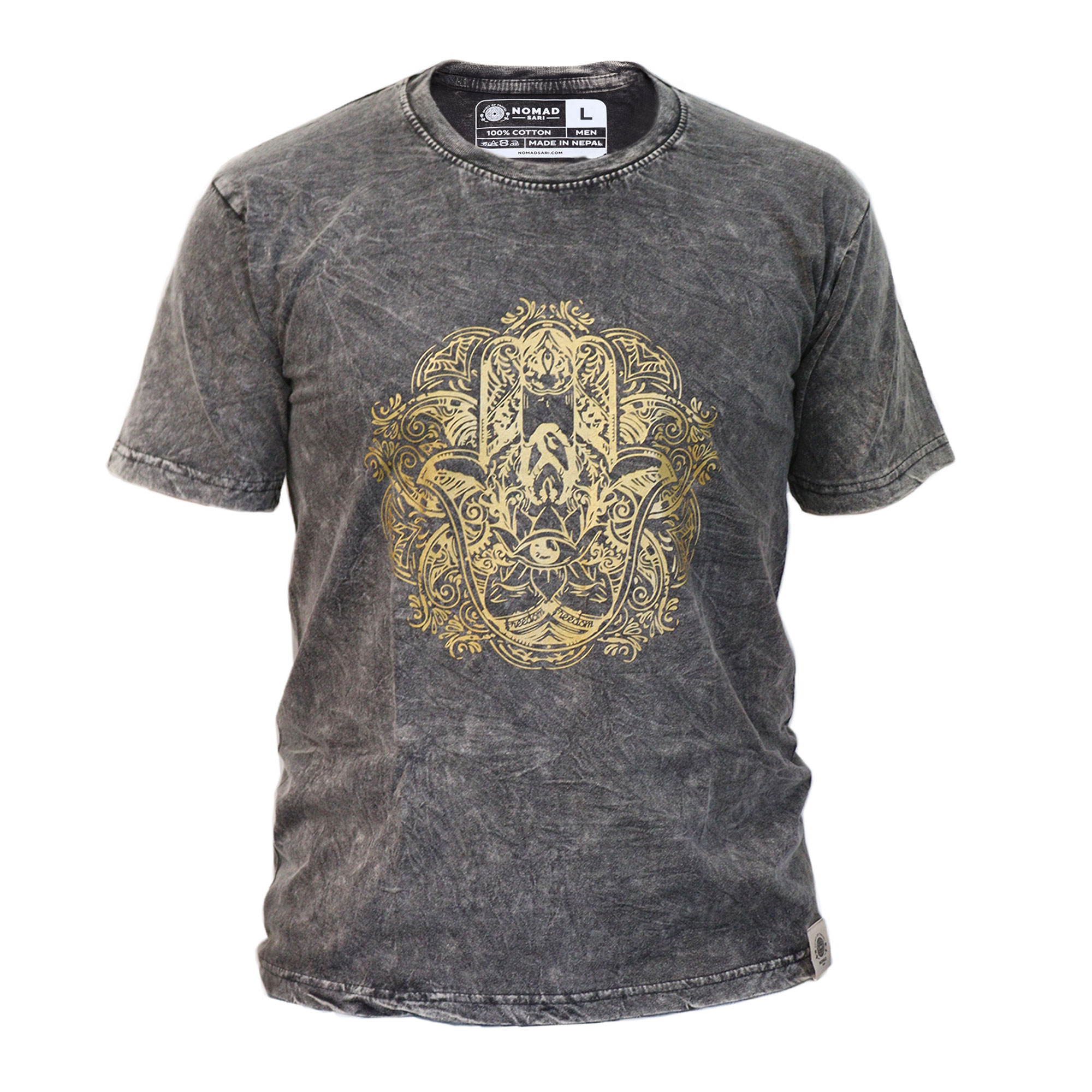 Stone Wash Tričko (L) - Hamsa - Tmavo Šedé