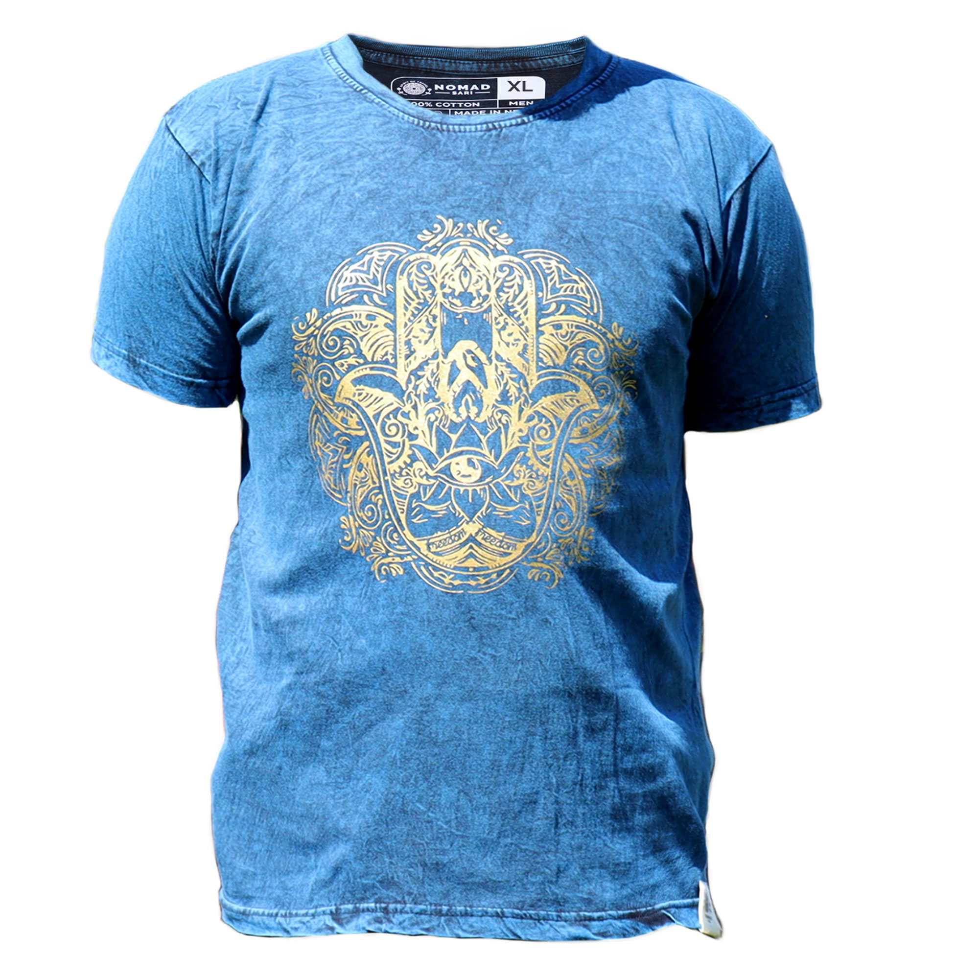 Stone Wash Tričko (XL) - Hamsa - Modré