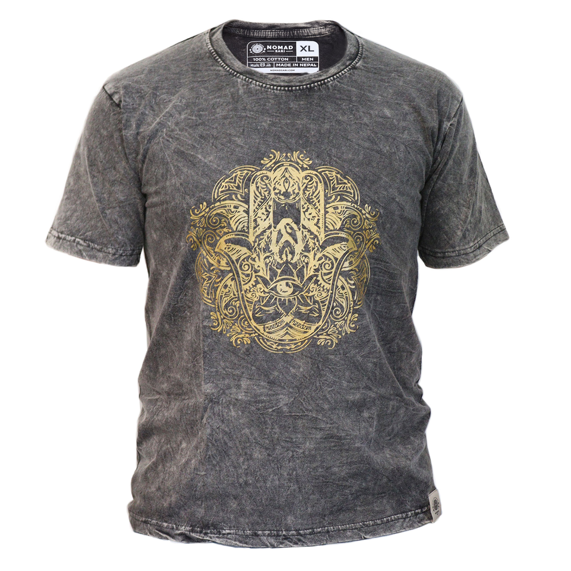 Stone Wash Tričko (XL) - Hamsa - Tmavo Šedé
